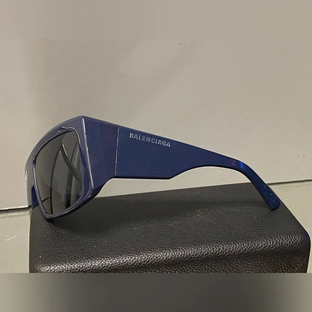 Balenciaga Unisex Sunglasses Oversized Rectangle Blue BB0002S